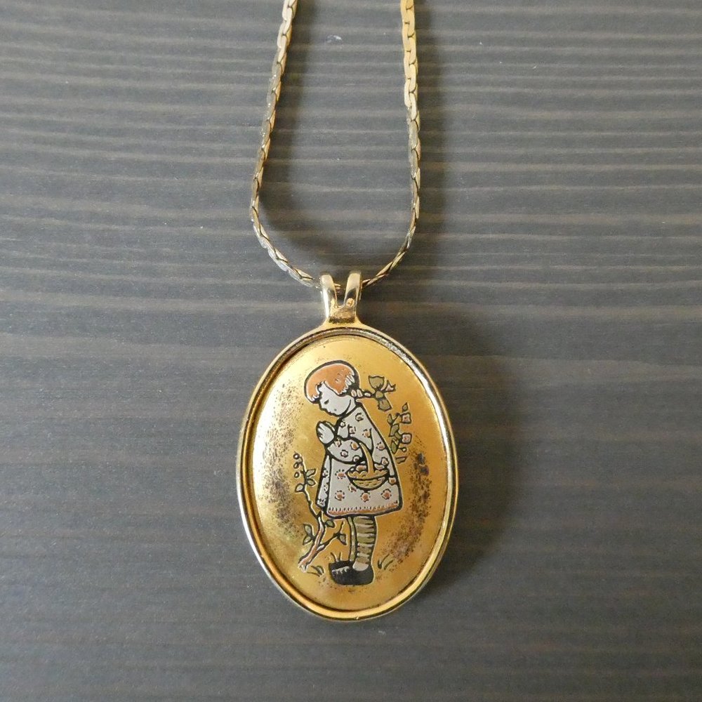 Reed & Barton NE Limited Edition Berta Hummel Inspired Pedant Necklace Gold Tone